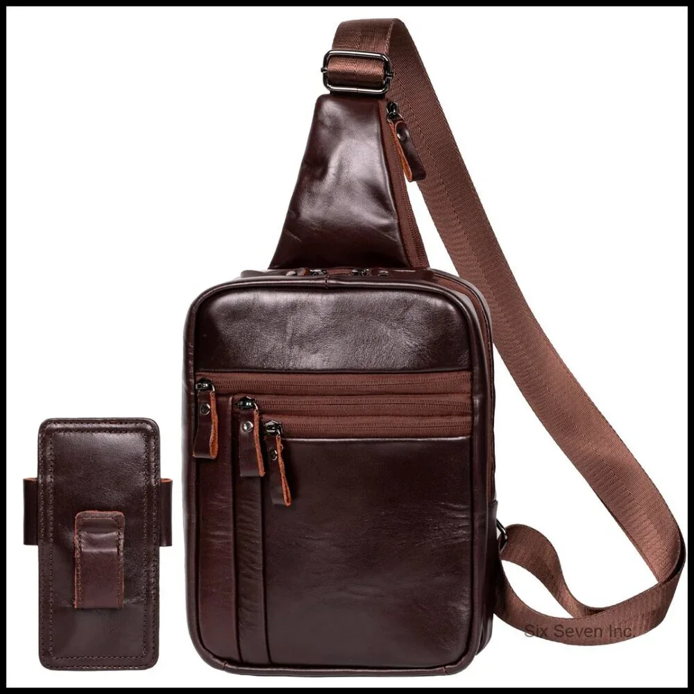 Leather Tactical Sling Bag Crossbody Messenger Adjustable Strap Vintage Minimal